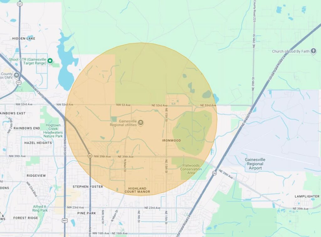 Map shows where Alachua County ordered evacuations in north Gainesville.