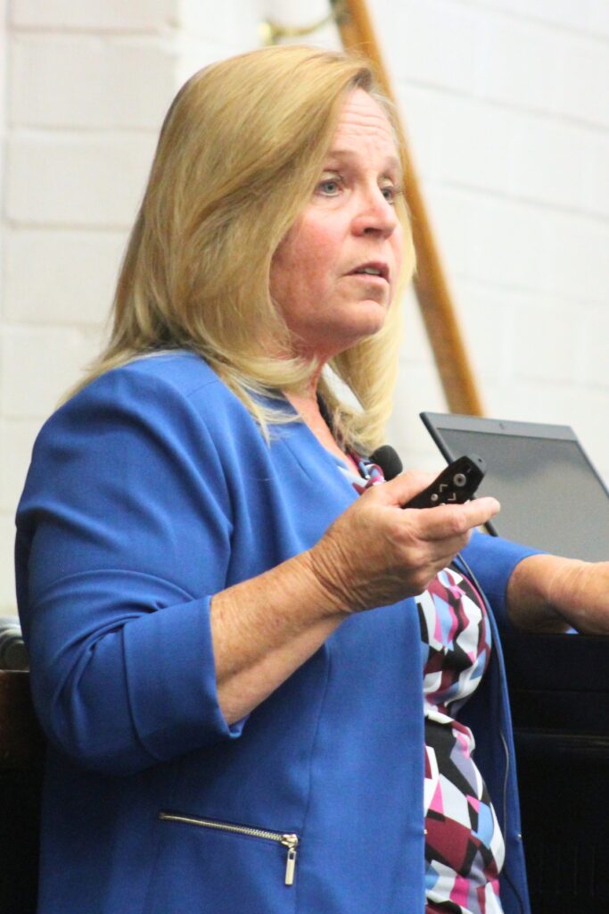 ACPS Deputy Superintendent Cathy Atria speaks at Monday night's meeting. Photo by Nick Anschultz