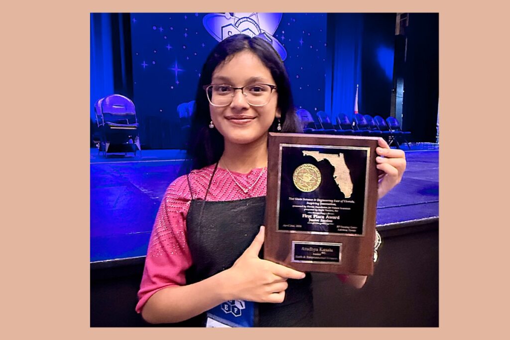 Aradhya Kasala, of Howard Bishop Middle School, placed first in the Junior Earth and Environmental Sciences Division. Courtesy of ACPS