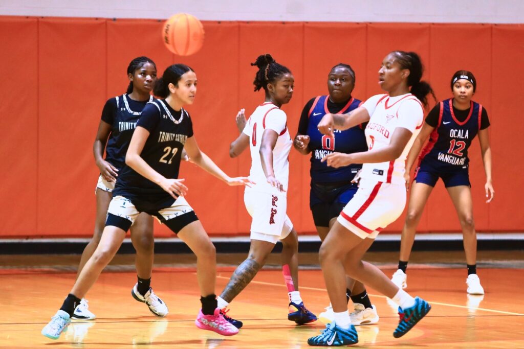 Bradford's Ar'Nayshia Griffin with a pass in The Prep Zone All Star Showcase on Saturday. Photo by C.J. Gish
