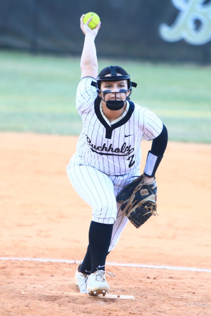 Buchholz pitcher Madison Hooper (2) started in the circle against Bartram Trail (St. Johns) in the 6A-District 3 Semifinals. Photo by C.J. Gish