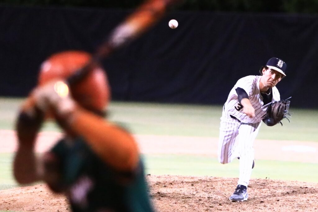 Buchholz's Cohen Lafler (3) struck out two in the sixth inning against Mandarin (Jacksonville) in the 6A-Region 1 Quarterfinals. Photo by C.J. Gish