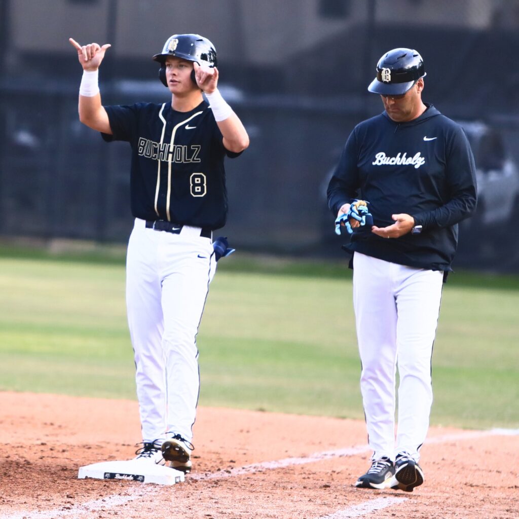 Buchholz's Drew Almond (8) had two hits and scored a run in an 8-7 win over Lincoln (Tallahassee). Photo by C.J. Gish 1 (1)