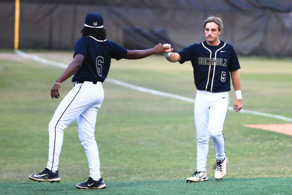 Buchholz's Roen Kresak (5) went 2-for-4 at the plate and hit the walkoff RBI in an 8-7 win over Lincoln (Tallahassee). Photo by C.J. Gish
