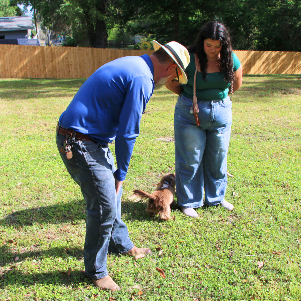 City Manager Jordan Marlowe (left) greets Central Bark patrons. Photo by Lillian Hamman