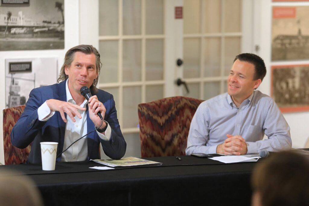 Dr. Jon Rehm (left) and J.C. Derrick (right) participate in Mainstreet's Forgotten Front event.