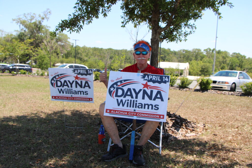 Former Alachua Mayor Gib Coerper campaigns for Commissioner Dayna Williams