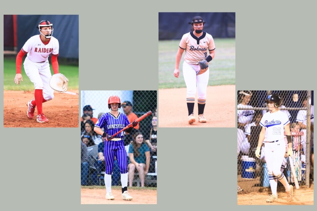 (From left) Santa Fe's Corie Wheeler, Gainesville's Taylor Rogers, Buchholz's Madison Hooper and Newberry's Tristan Layfield are all underclassmen who have helped their teams as they prepare for this week's district tournaments. Photos by C.J. Gish