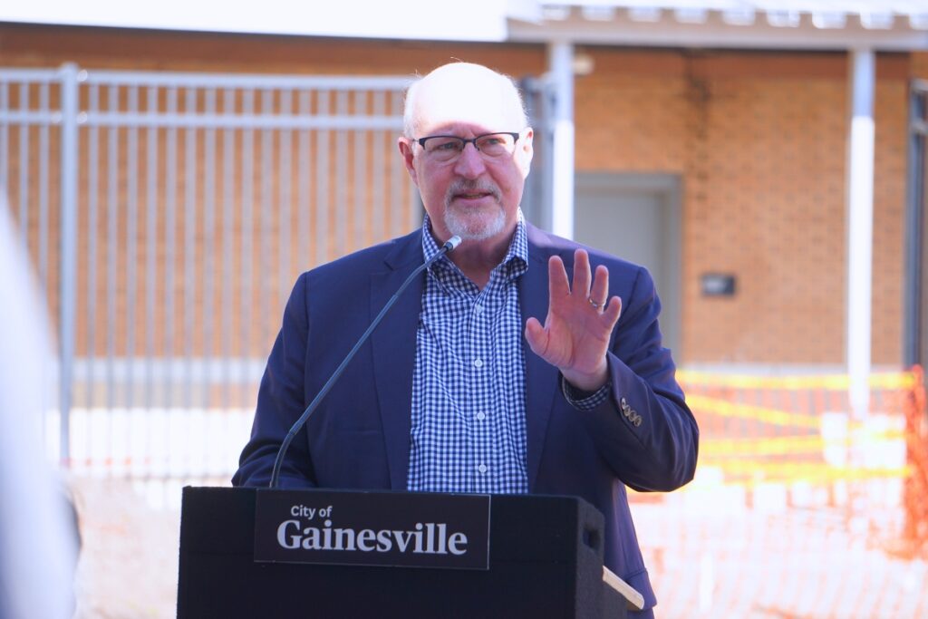 Mayor Harvey Ward speaks at a groundbreaking ceremony for the GPD evidence facility on Friday. Photo by Kirsten Rabin