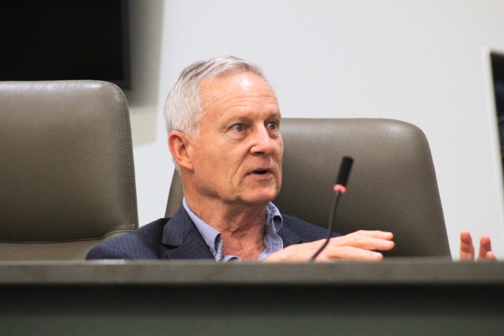 Newberry Community School Board Member Chuck Clemons made the motion to approve the one-time technology plan to open Newberry Community School in August. Photo by Nick Anschultz