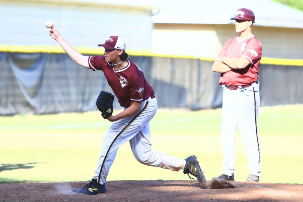 Oak Hall's Chase Wilson takes over pitching duties in the top of the fourth inning against Countryside Christian in the Class 1A-District 5 semifinals. Photo by C.J. Gish
