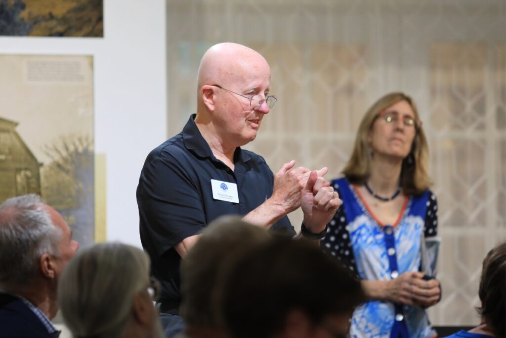 Robert Mounts asks a question at Mainstreet's Forgotten Front event.