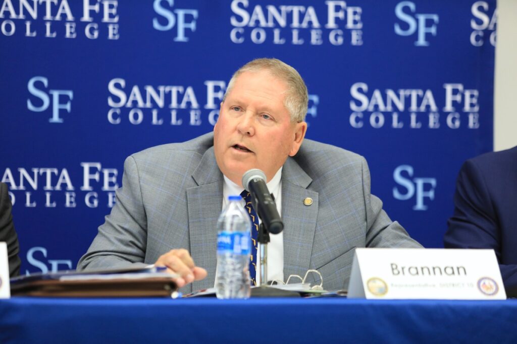 State Rep. Chuck Brannan speaks at a 2025 meeting at the Alachua County Legislative Delegation. 
