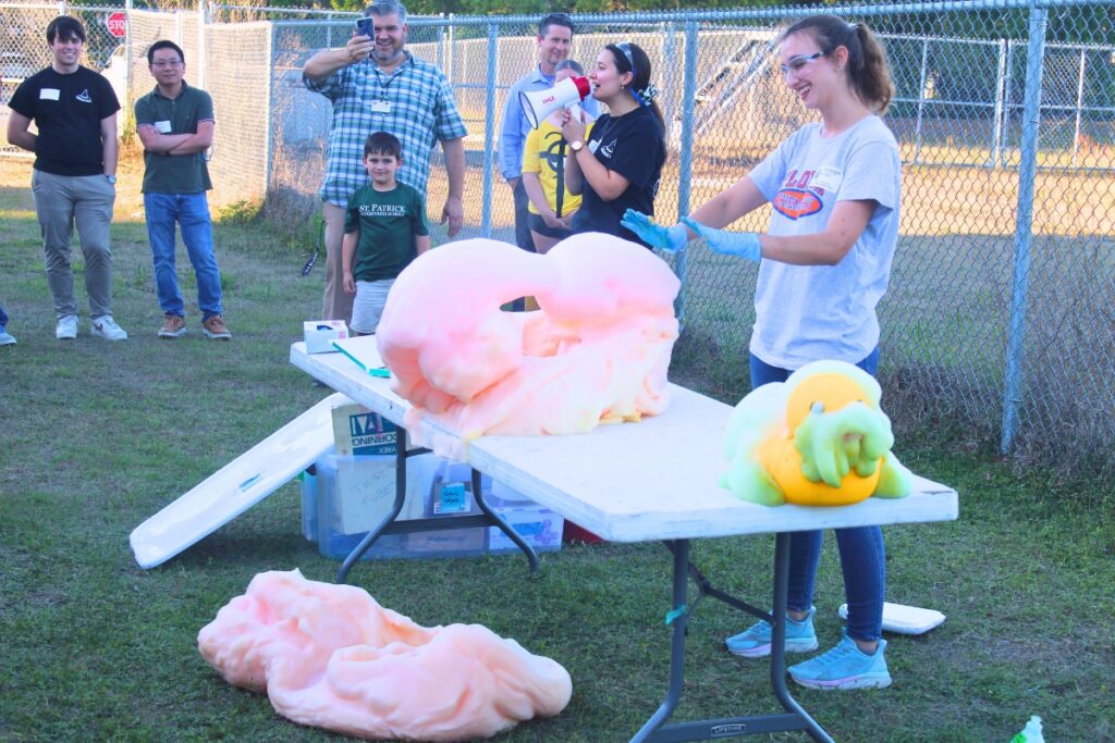The 'elephant toothpaste' experiment served as the grand finale for the Family STEAM Night. Photo by Nick Anschultz