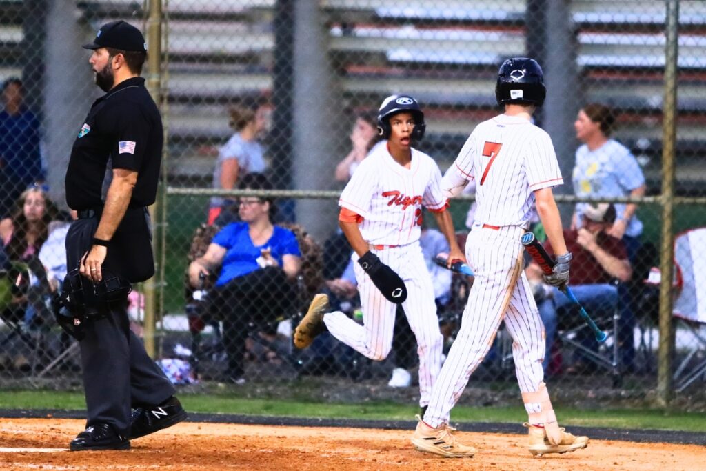 Trenton's Joneil Duran (20) scored the first run of the game in the bottom of the fourth inning against Chiefland in the Rural-District 7 semifinals. Photo by C.J. Gish