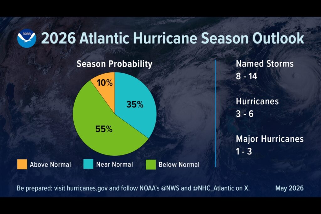 2026 Atlantic hurricane season outlook. Courtesy of NOAA