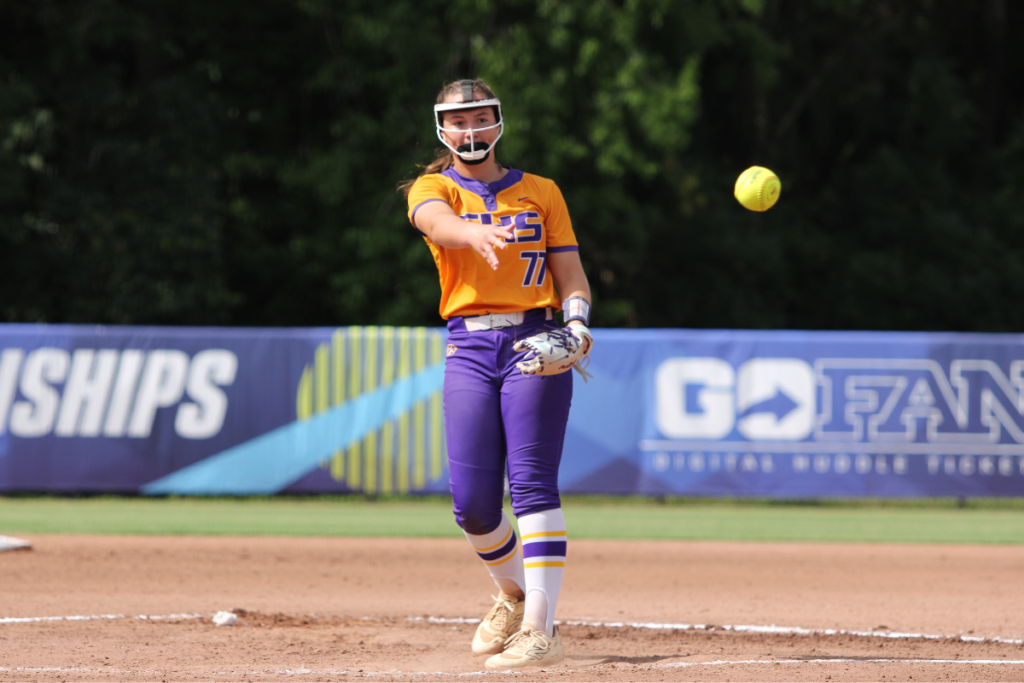 Freshman pitcher Ryleigh Stone sends a pitch over the plate in the state championship game.