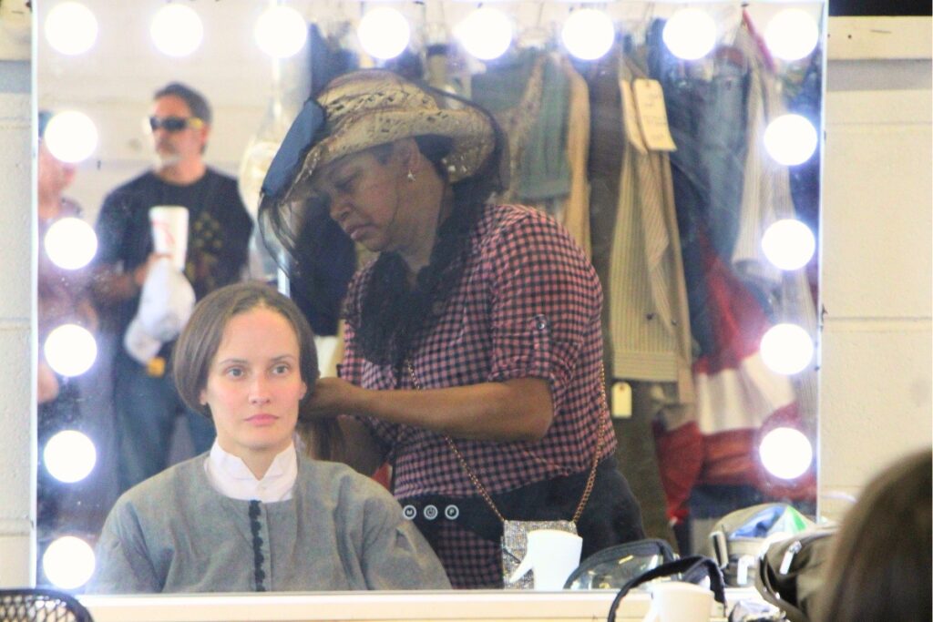 Around 30 'A Land Remembered' extras are dressed for filming in Micanopy. Photo by Lillian Hamman