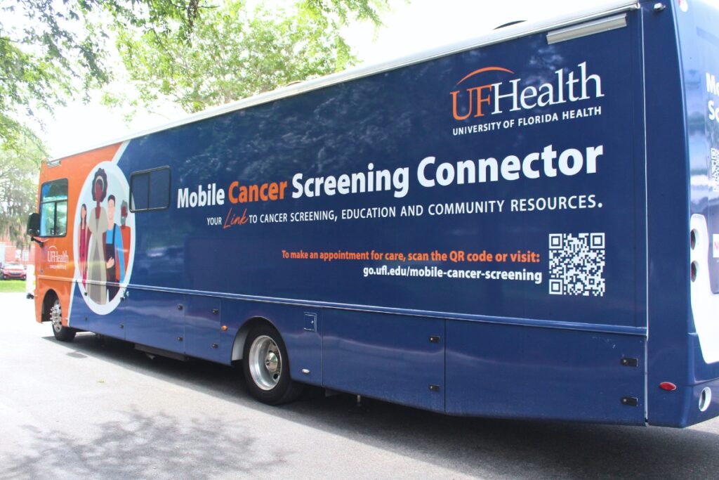 Free health screenings were offered on UF Health’s mobile cancer screening bus. Photo by Nick Anschultz