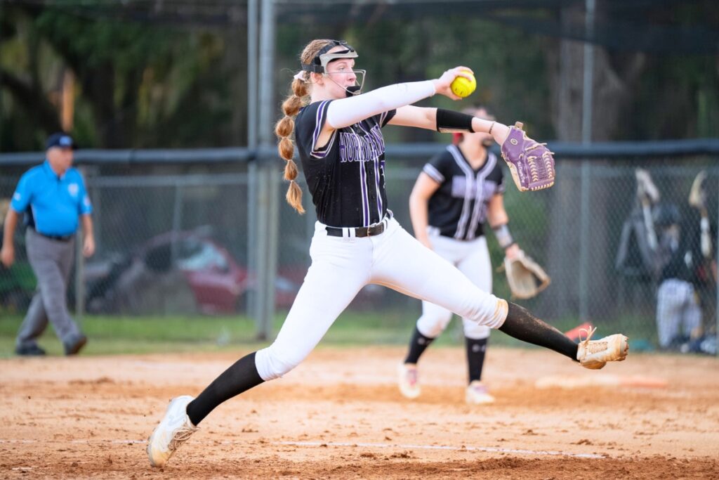 Gainesville pitcher Leanna Bourdage (14) allowed only four hits and one unearned run while striking out 13 batters against Wesley Chapel in the 5A-Region 2 Semifinals. Photo by Tim Rodriquez