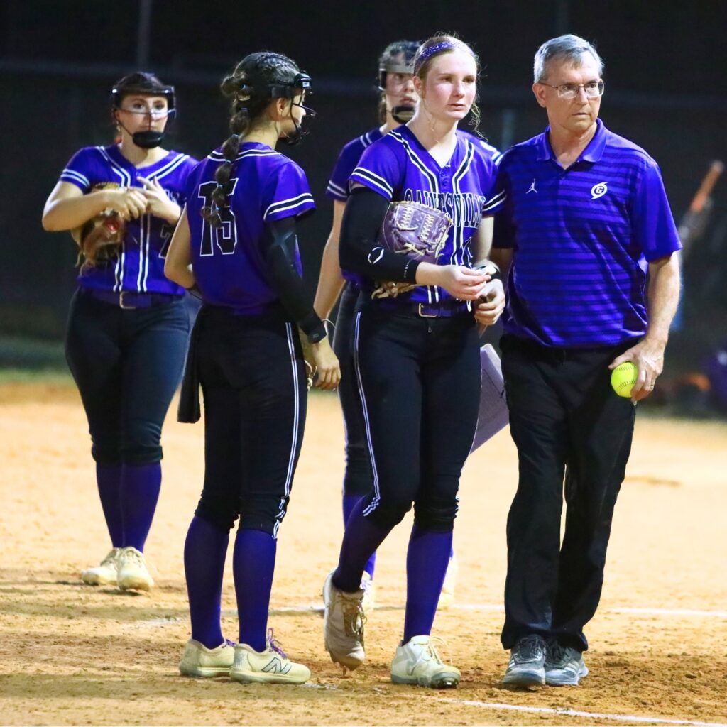 Gainesville pitcher Leanna Bourdage (14) came out in the sixth inning against Deltona in the 5A-District 5 championship game. Photo by C.J. Gish