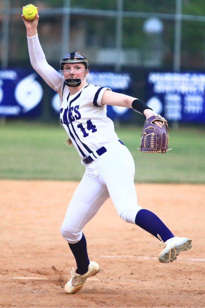 Gainesville pitcher Leanna Bourdage (14) struck out 10 against Deltona in the Class 5A-Region 2 Quarterfinal. Photo by C.J. Gish