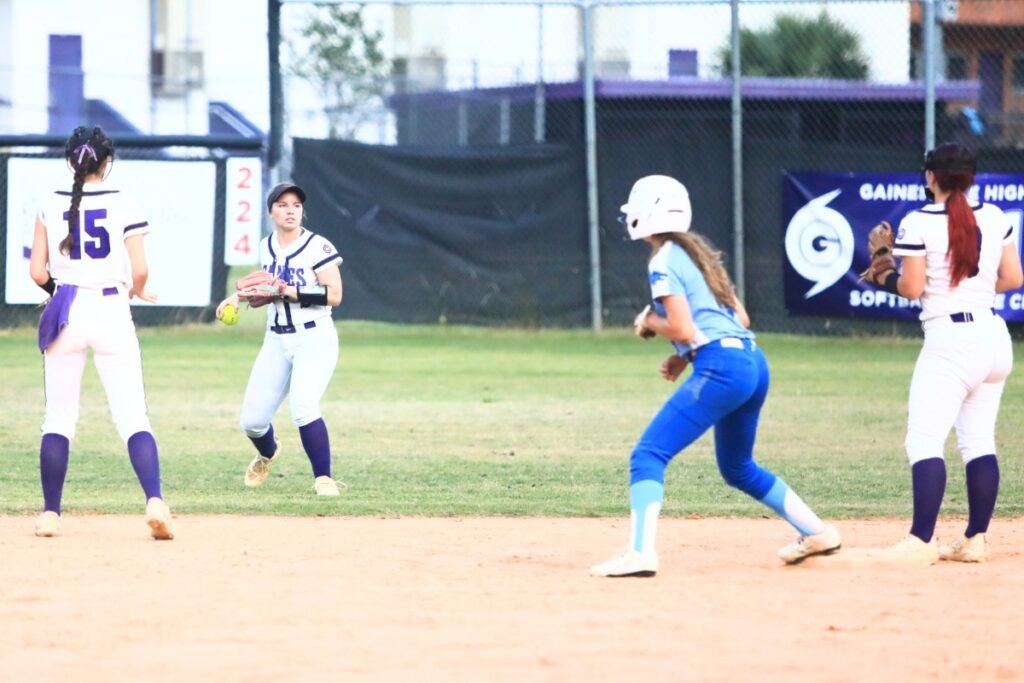 Gainesville's Emma Barton (3) catches the second out in the top of the fourth inning against Deltona in the Class 5A-Region 2 Quarterfinal. Photo by C.J. Gish