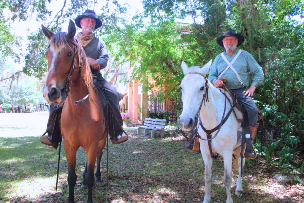 Professional cowhunters Billy Ray Hunter (left) and Jack Gillend mount horses descended from Spanish breeds introduced in the 1500s. Photo by Lillian Hamman