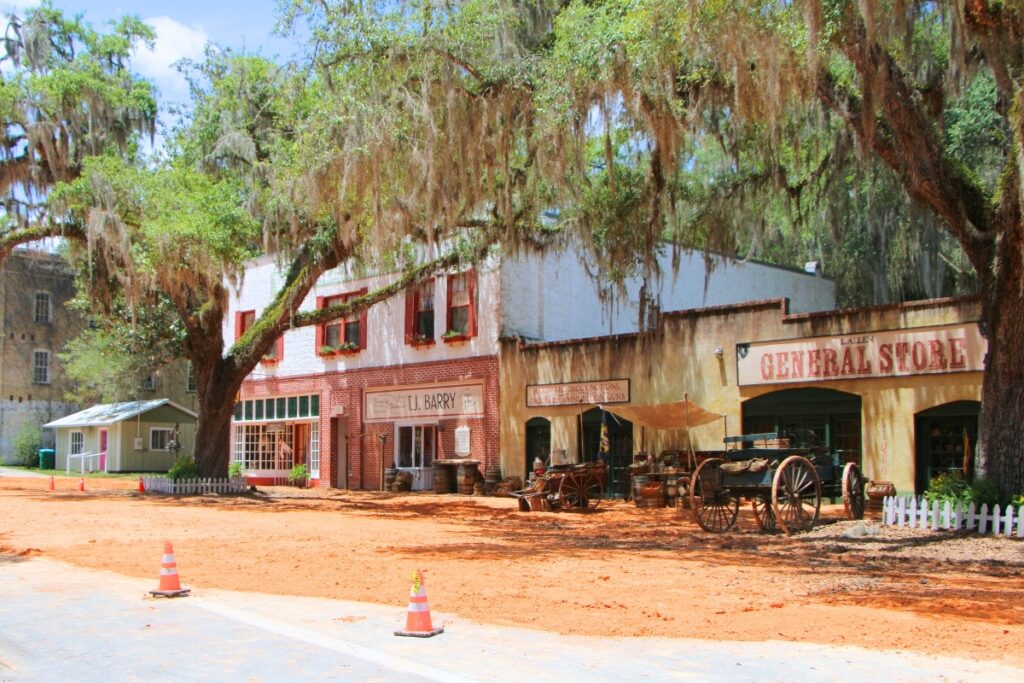 Props borrowed from area museums transformed Micanopy into an 1850s Georgia town. Photo by Lillian Hamman