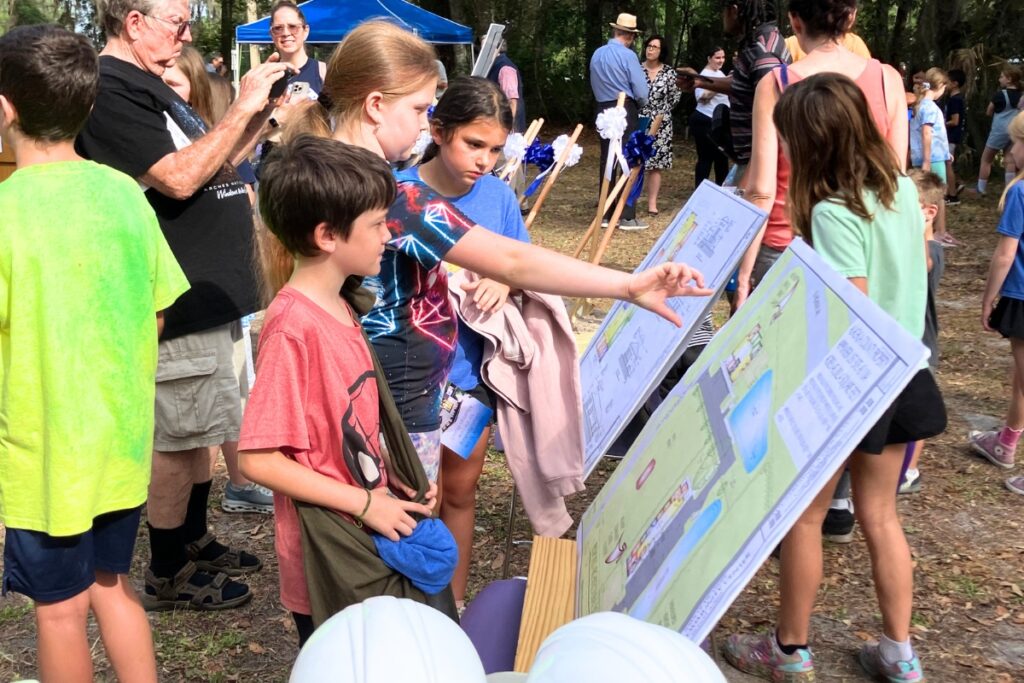 Students from Micanopy schools spent the morning at the library groundbreaking. Photo by Lillian Hamman
