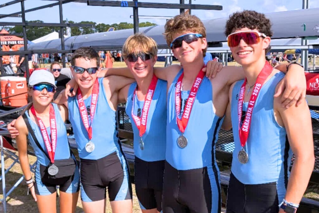 The Gainesville Area Rowing Men's U17 4+ team finished fourth at the 2026 USRowing Southeast Youth Championships recently. Courtesy of GAR