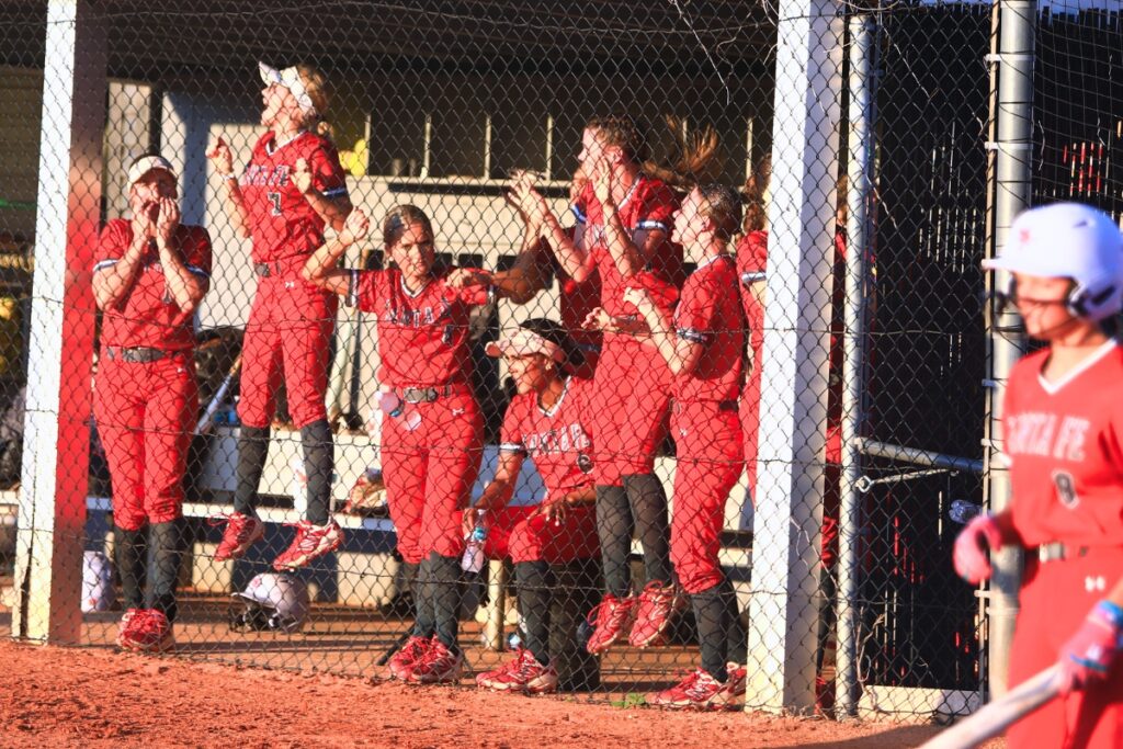 The Santa Fe dugout cheers on the offense in the third inning against Eustis in the 3A-Region 2 Final. Photo by C.J. Gish