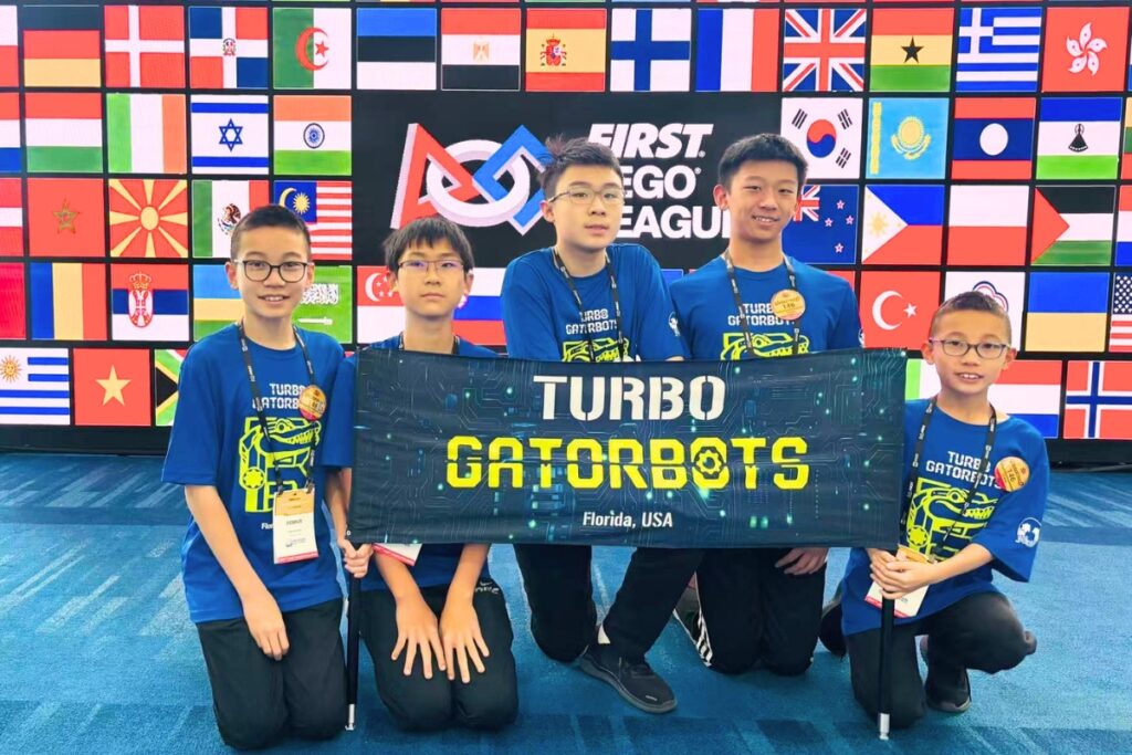 The Turbo Gatorbots, a team consisting of students from The Frazer School, won the Innovation Project Finalist Award at the 2026 FIRST Championship. Courtesy of Eric Jing Du