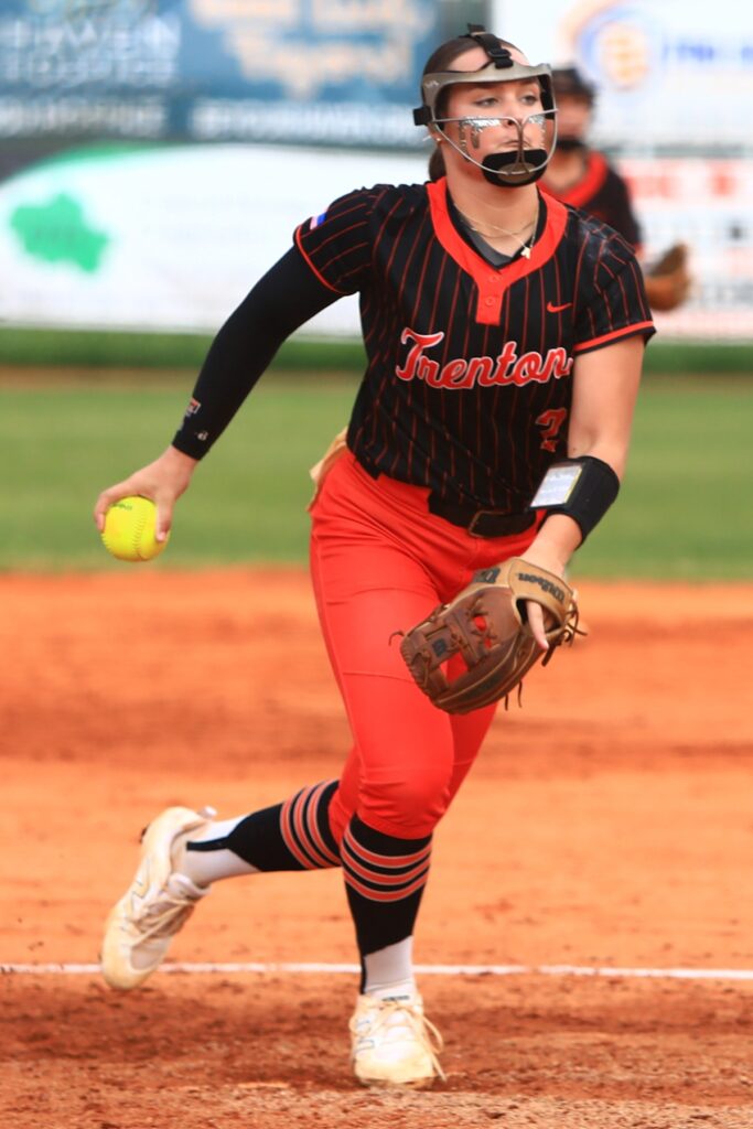 Trenton pitcher Addison Allaire (2) started in the circle and struck out 11 while allowing only one run against Williston in the Rural-Region 4 Final. Photo by C.J. Gish
