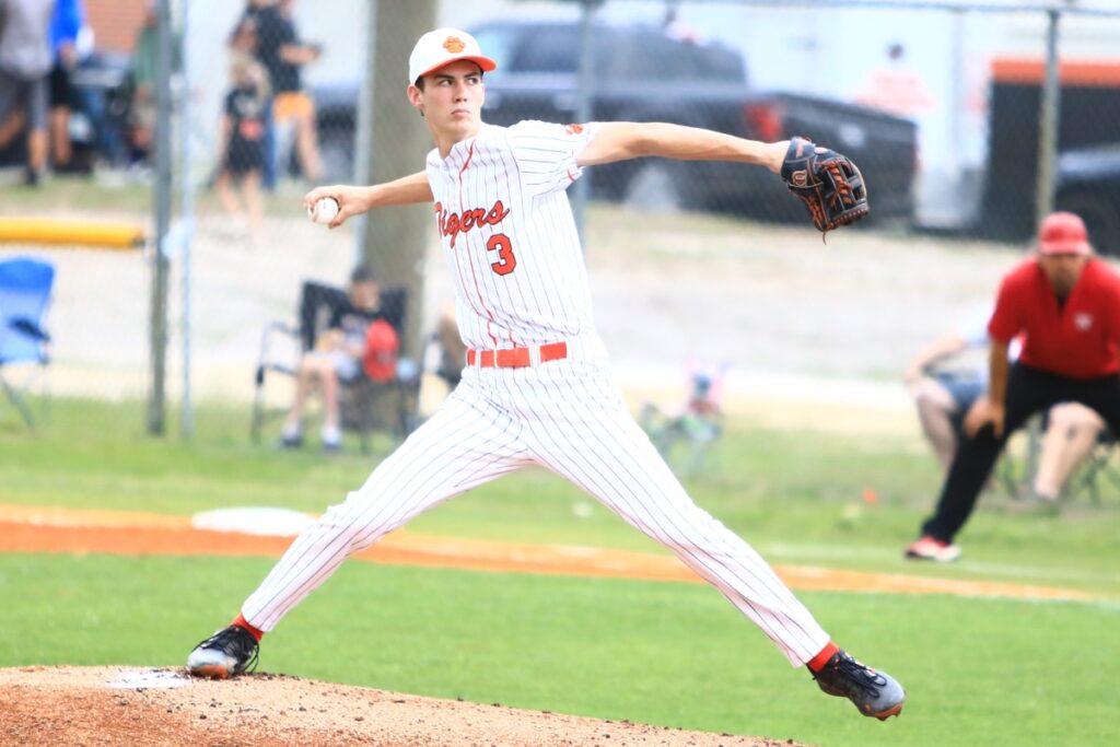 Trenton pitcher Mason VunCannon (3) started on the mound against Williston in the first game of the Rural-Region 4 Finals. Photo by C.J. Gish