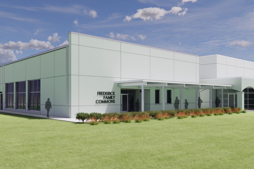 A rendering of the outside of the Frederick Family Commons building. 