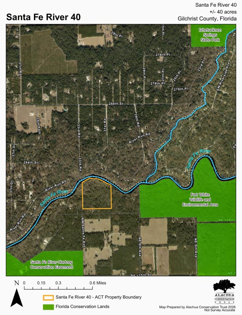 ACT recently purchased the Gilchrist County property, located less than a quarter mile from the confluence of the Santa Fe and Ichetucknee rivers. Courtesy of ACT