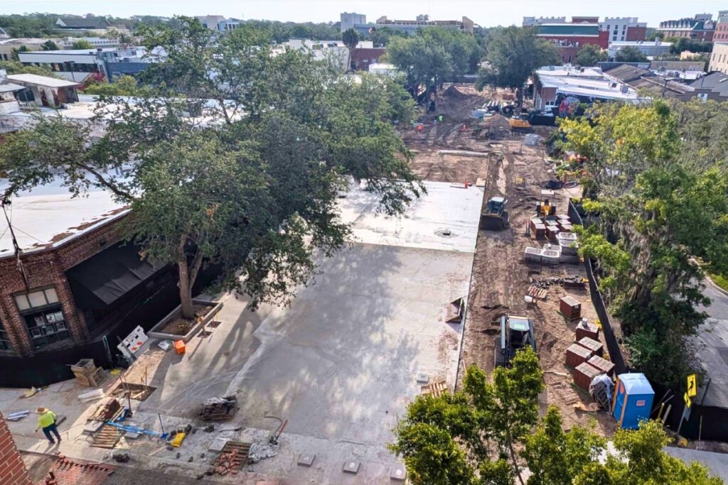 An aerial photo of The Streatery construction in downtown Gainesville. Courtesy city of Gainesville