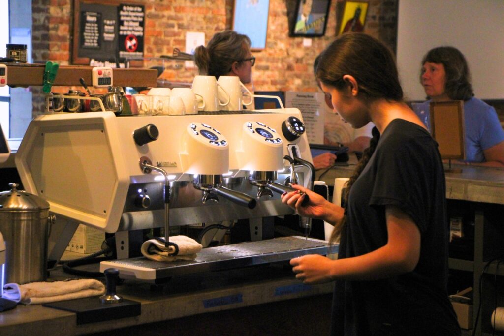 Baristas perfect Morning Brew's recipes on the Sanremo espresso machine. Photo by Lillian Hamman
