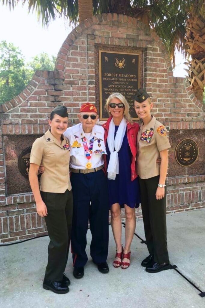 Bob Gasche (second from left) attends wreath ceremony with Milton Lewis Young Marines. Courtesy James Islam