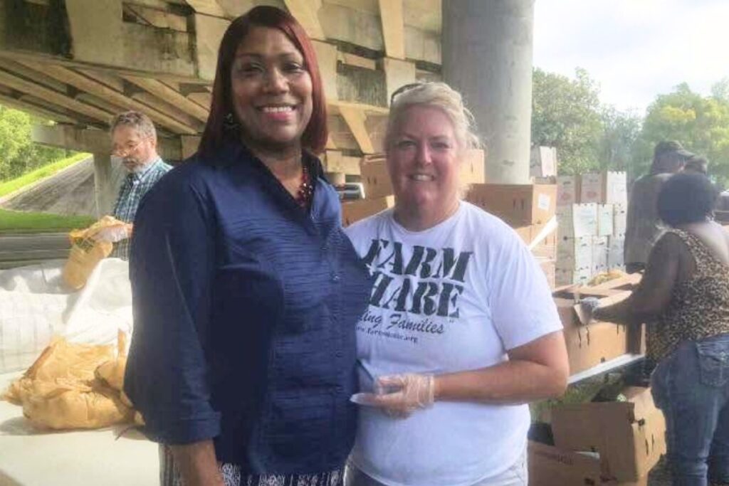 Former Waldo City Manager Kim Worley (right) worked with Alachua County Supervisor of Elections Kim Barton (left) to register voters. Courtesy Alachua County Supervisor of Elections
