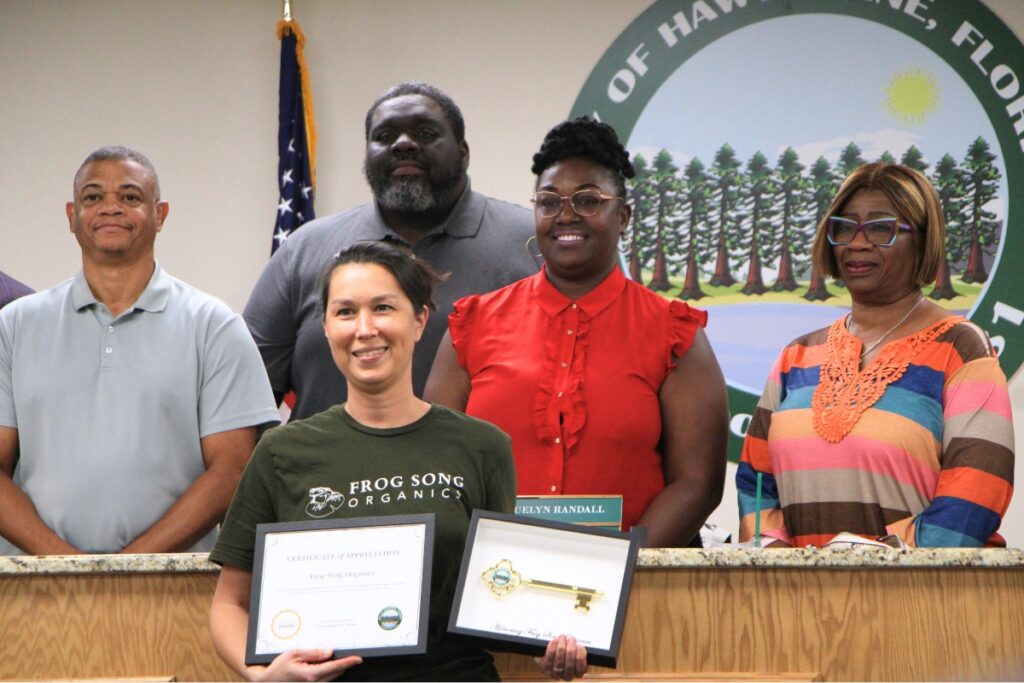 Frog Song Organics received a key to the city of Hawthorne. Photo by Lillian Hamman