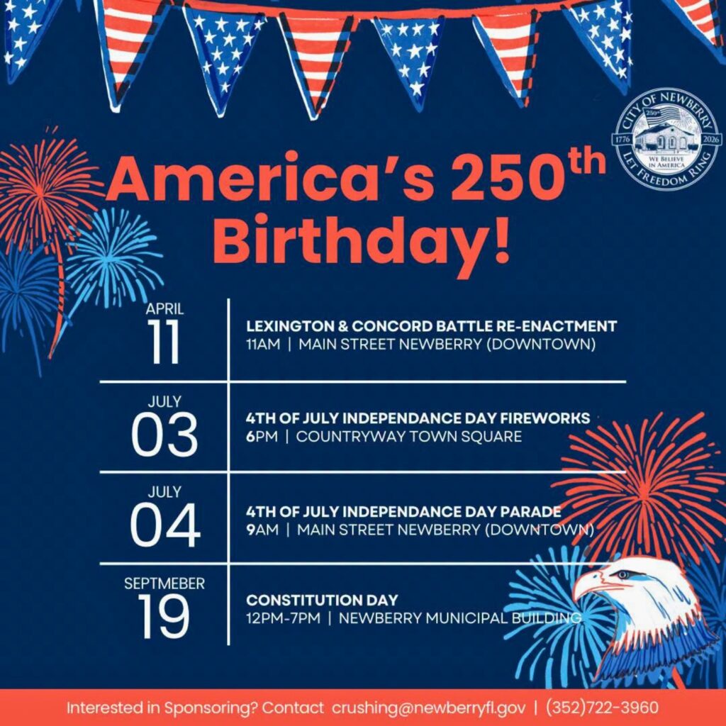 Newberry's yearlong lineup of America 250 events. Courtesy city of Newberry