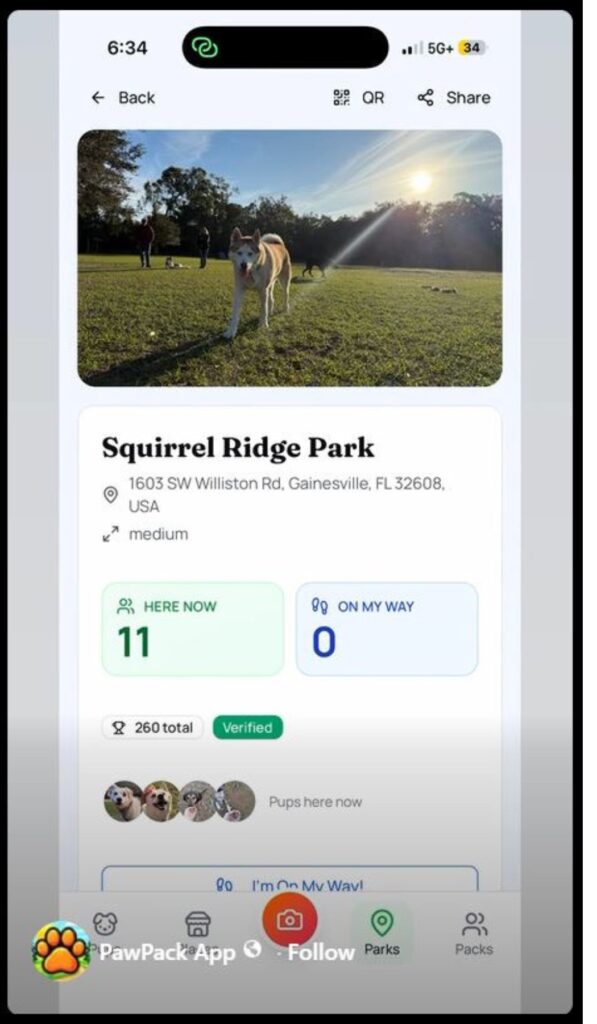 PawPack gives real-time updates on dog park availability. Courtesy PawPack