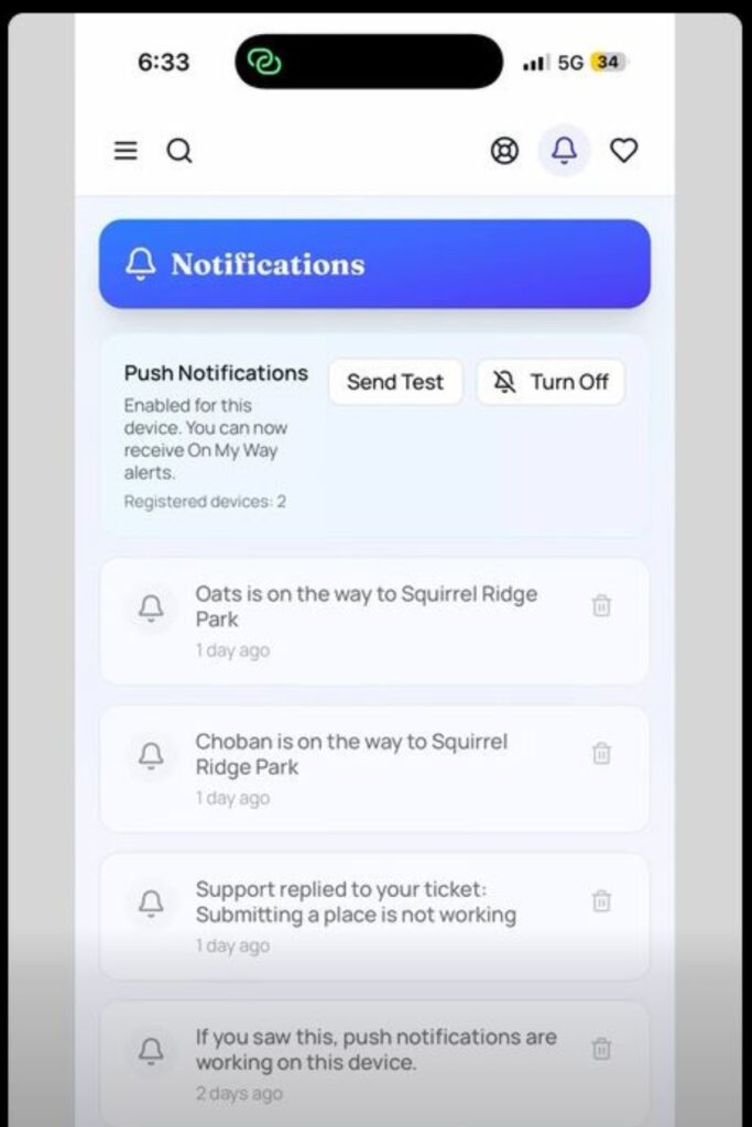PawPack users can notify others when they're at a park. Courtesy PawPack