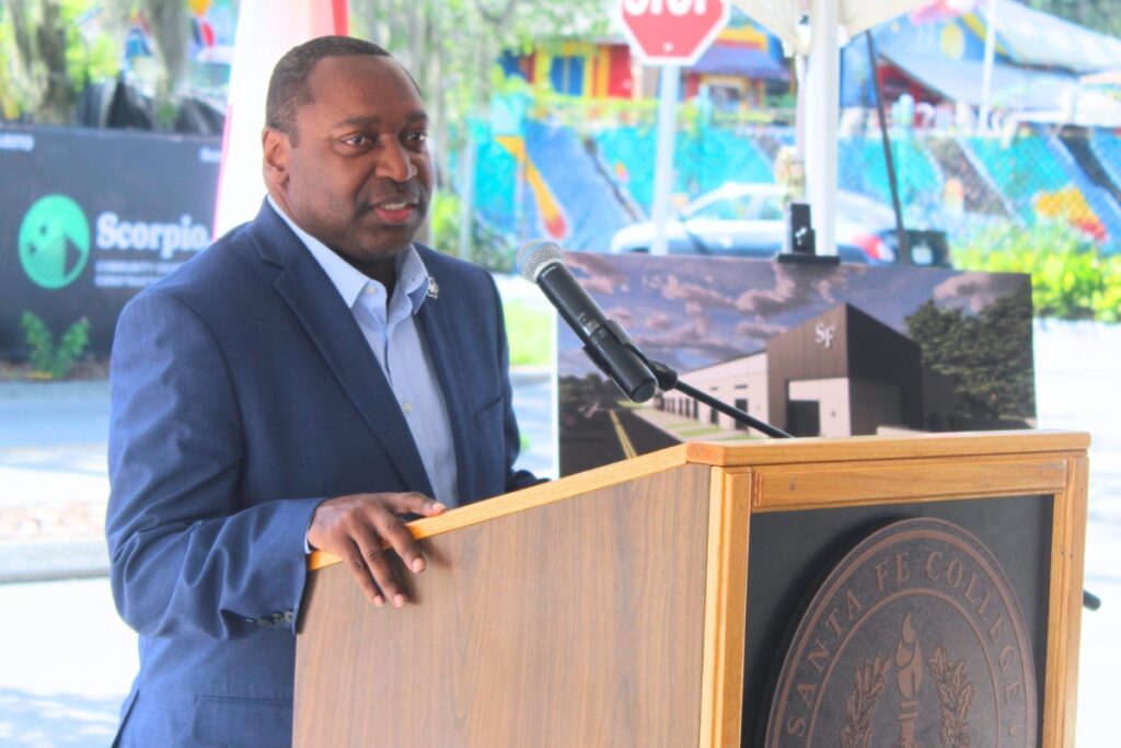 SF College President Paul Broadie II offers remarks at the groundbreaking ceremony. Photo by Nick Anschultz