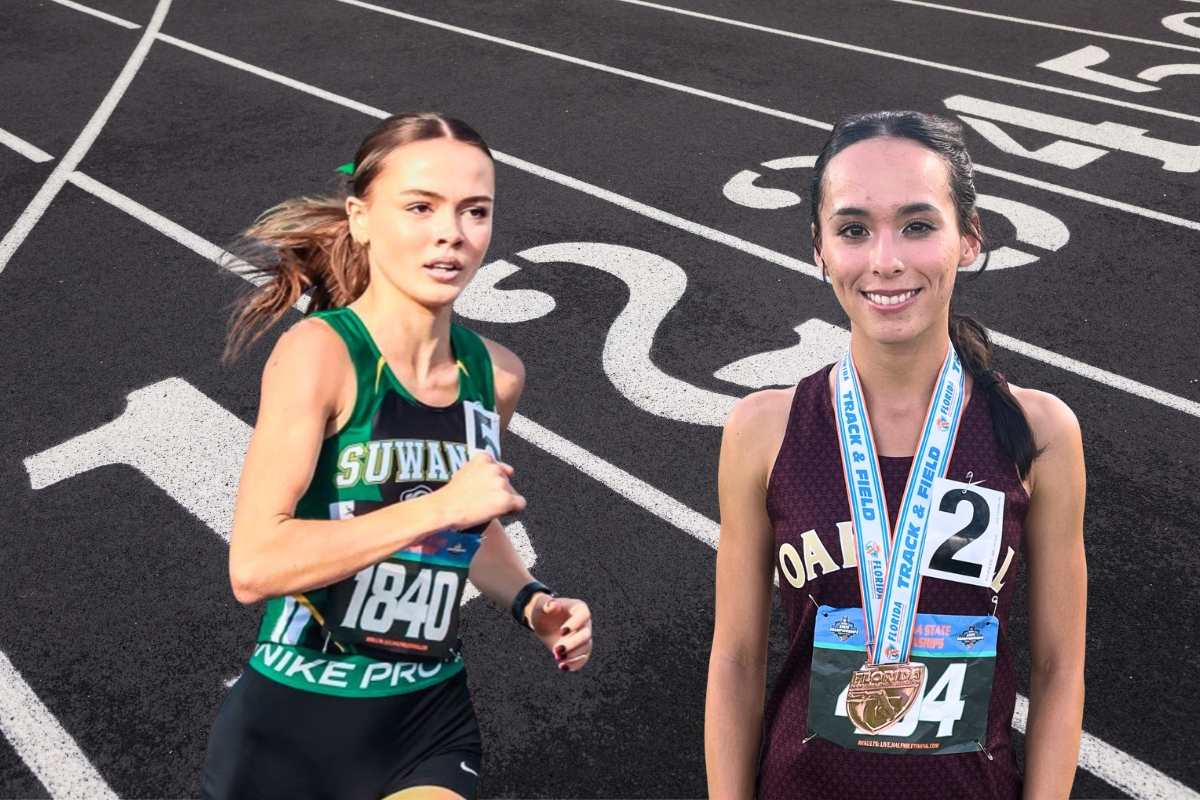 Suwannee's Ryleigh Hermanson (left) and Oak Hall's Estella Collante were named to the 2026 Bosshardt Realty Girls Track and Field All Area team. Graphic by C.J. Gish