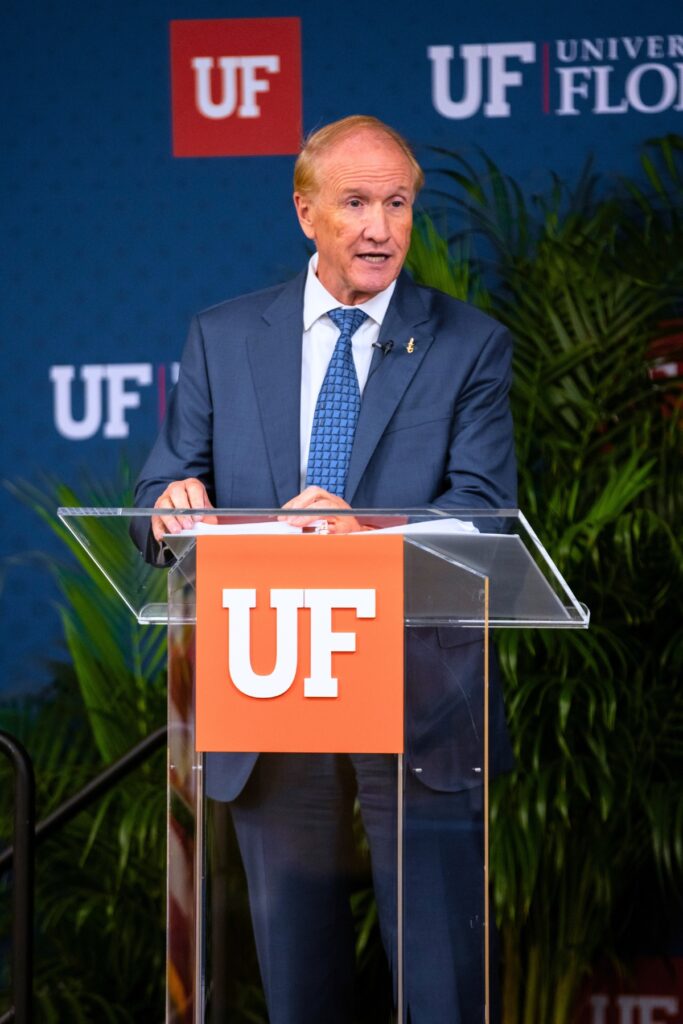 UF's sole presidential finalist, Dr. Stuart Bell, speaks at an open forum on Wednesday. Courtesy of UF