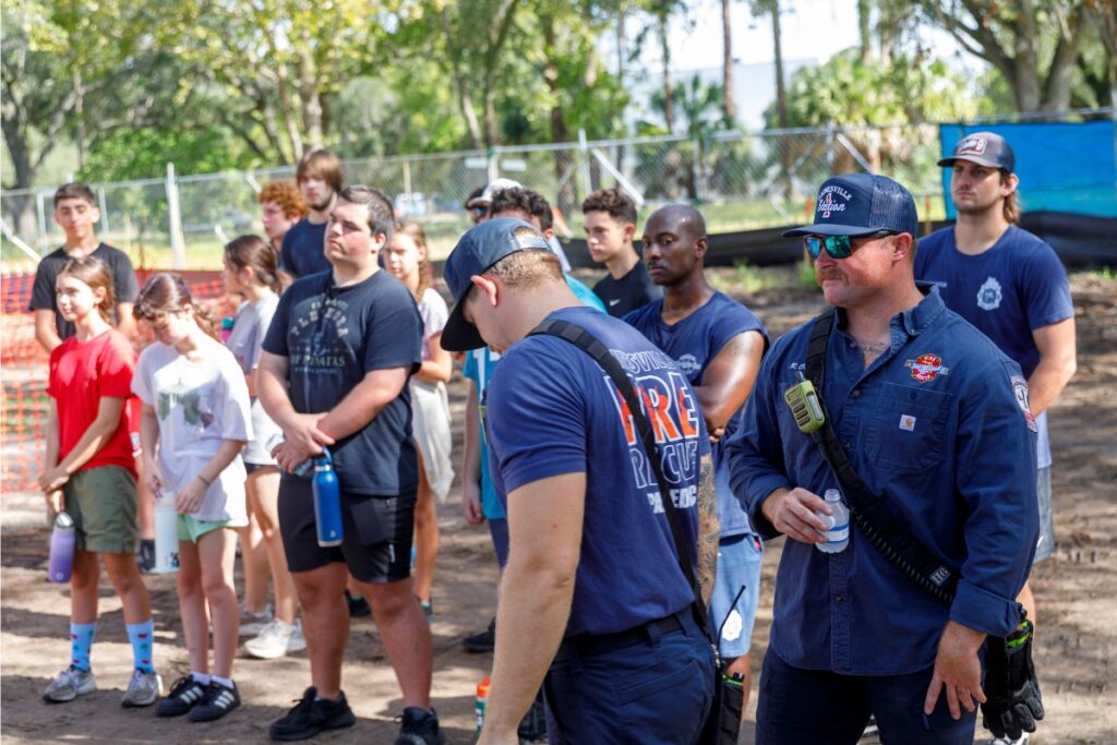 A crowd watches the Gainesville Fire Station 3 ground-breaking ceremony on Wednesday. Photo by Walker Smith