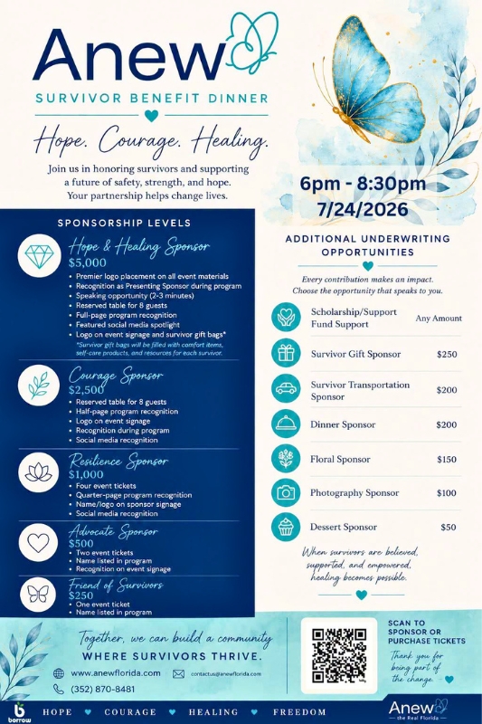 Anew's inaugural gala serves as a fundraiser for the organization with various sponsorship levels. Courtesy Anew